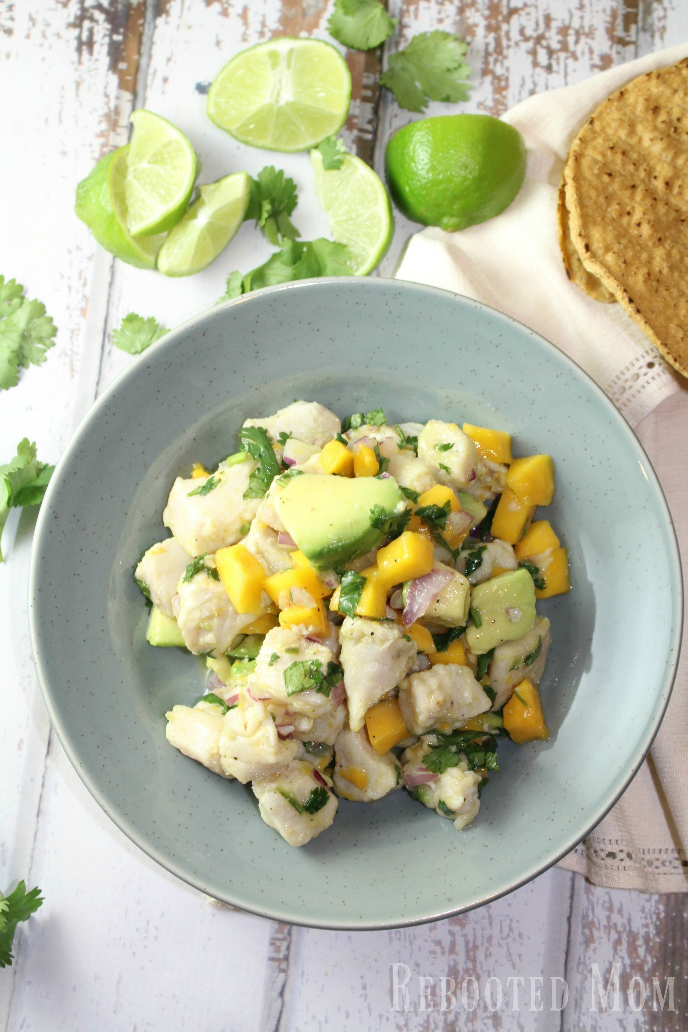 This tropical mango ceviche is a mixture of mango, avocado, onion and mahi mahi bathed in a mixture of orange juice with a punch of pepper. Best eaten with tostadas or tortilla chips.