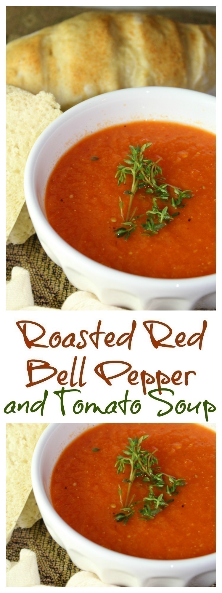 A simple recipe that comes roasted bell peppers and tomatoes with onions and garlic to make a simple & satisfying soup!