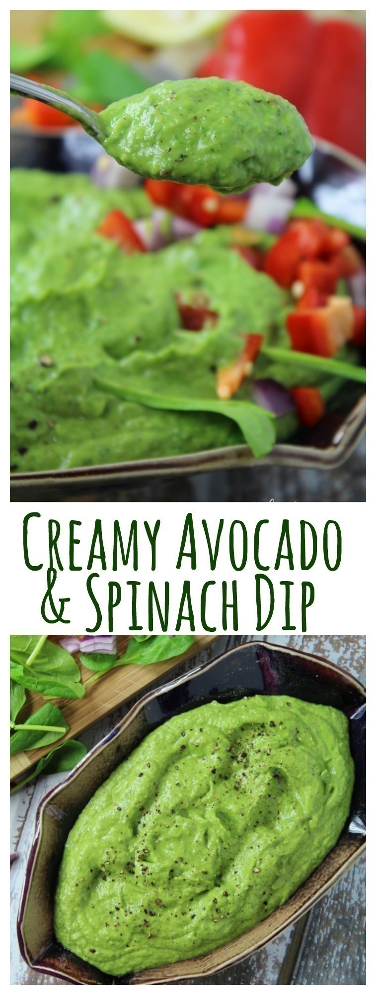 A creamy spinach dip that combines fresh spinach with garlic, cilantro, avocados and greek yogurt.