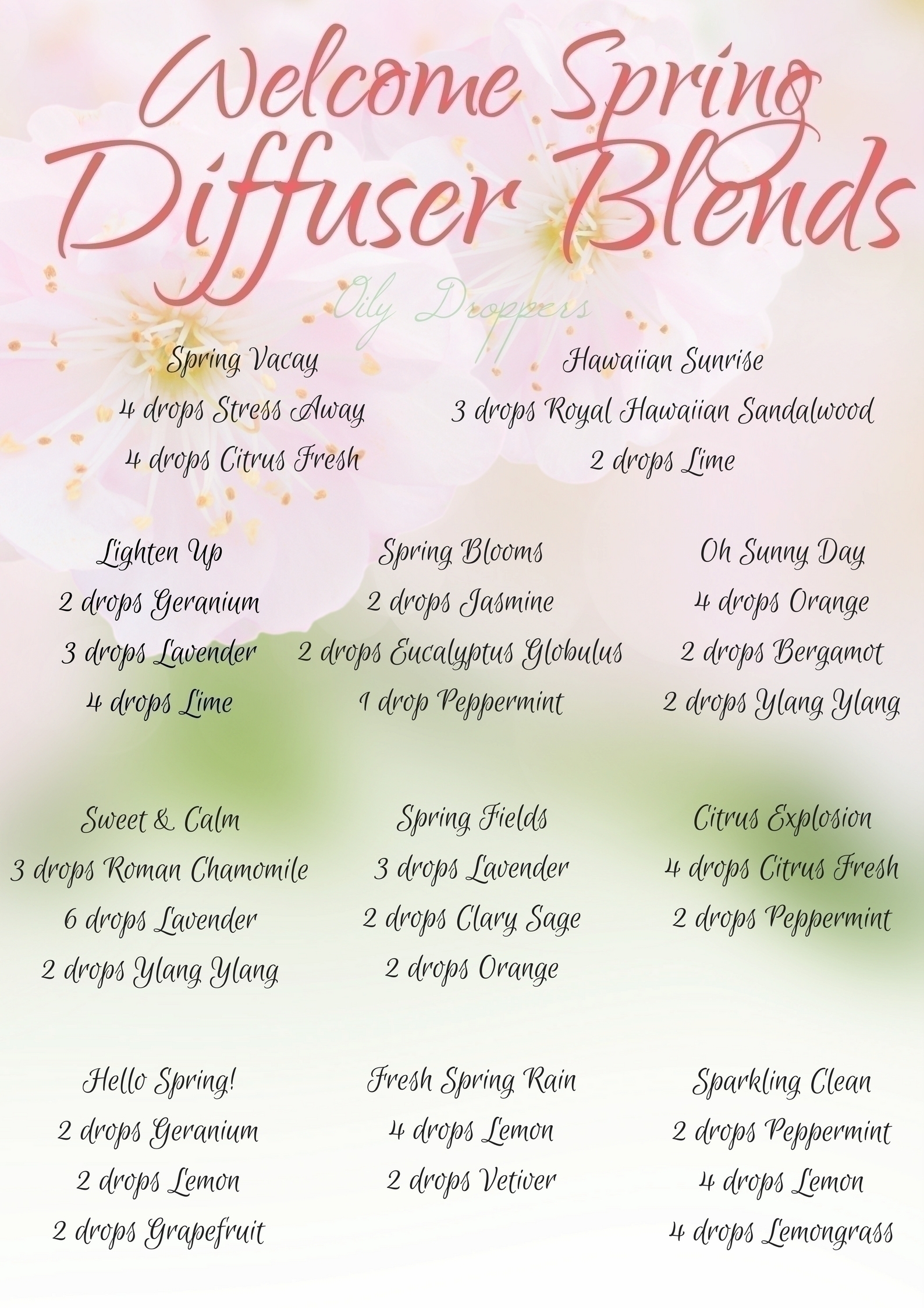 It's almost Spring here in our area of the country, and what better time to conjure up some diffuser blends to help us welcome warmer weather!