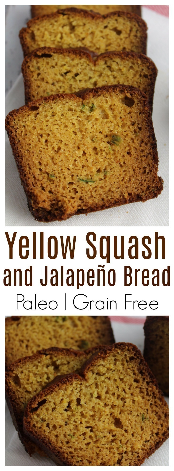 Moist and delicious paleo yellow squash and jalapeño bread with simple ingredients and sweetened with maple syrup.