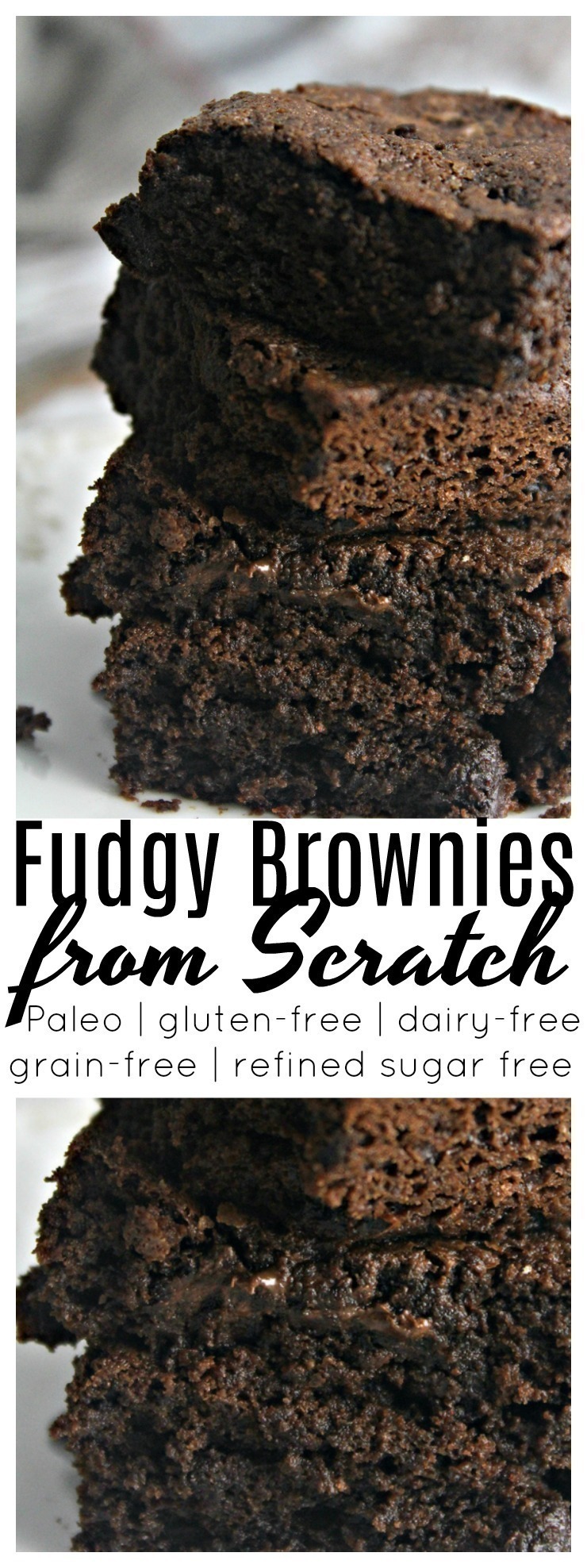 The BEST rich, fudgy and decadent brownie you will ever have!  These brownies are Paleo, gluten free, dairy free, and refined sugar free. 