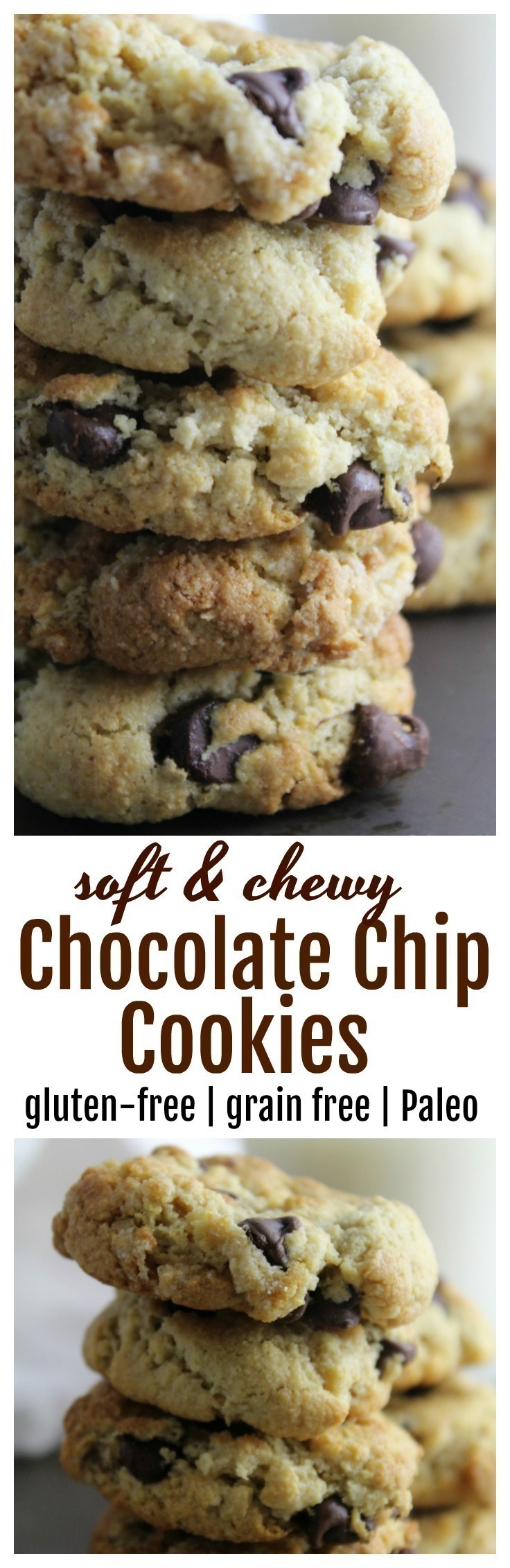 A thick, soft and chewy chocolate chip cookie that's gluten-free, grain-free, and Paleo. 