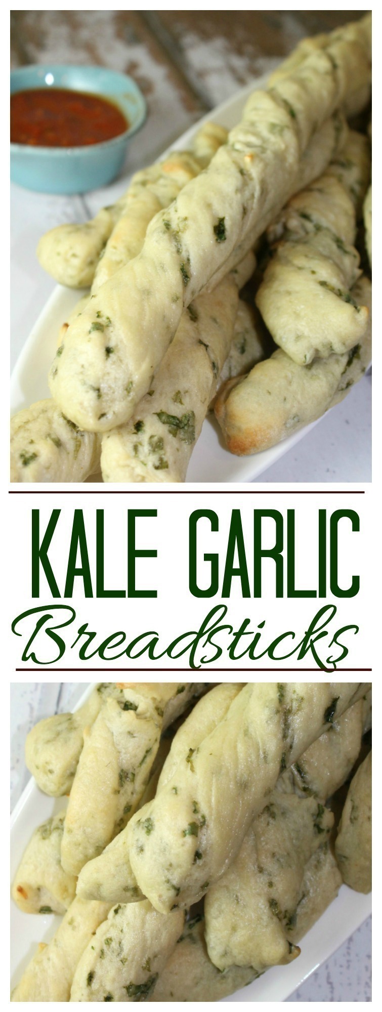 These Kale Garlic Breadsticks are a wonderful way to use up fresh kale and perfect to pair with chilly fall soups! #bread #kale 