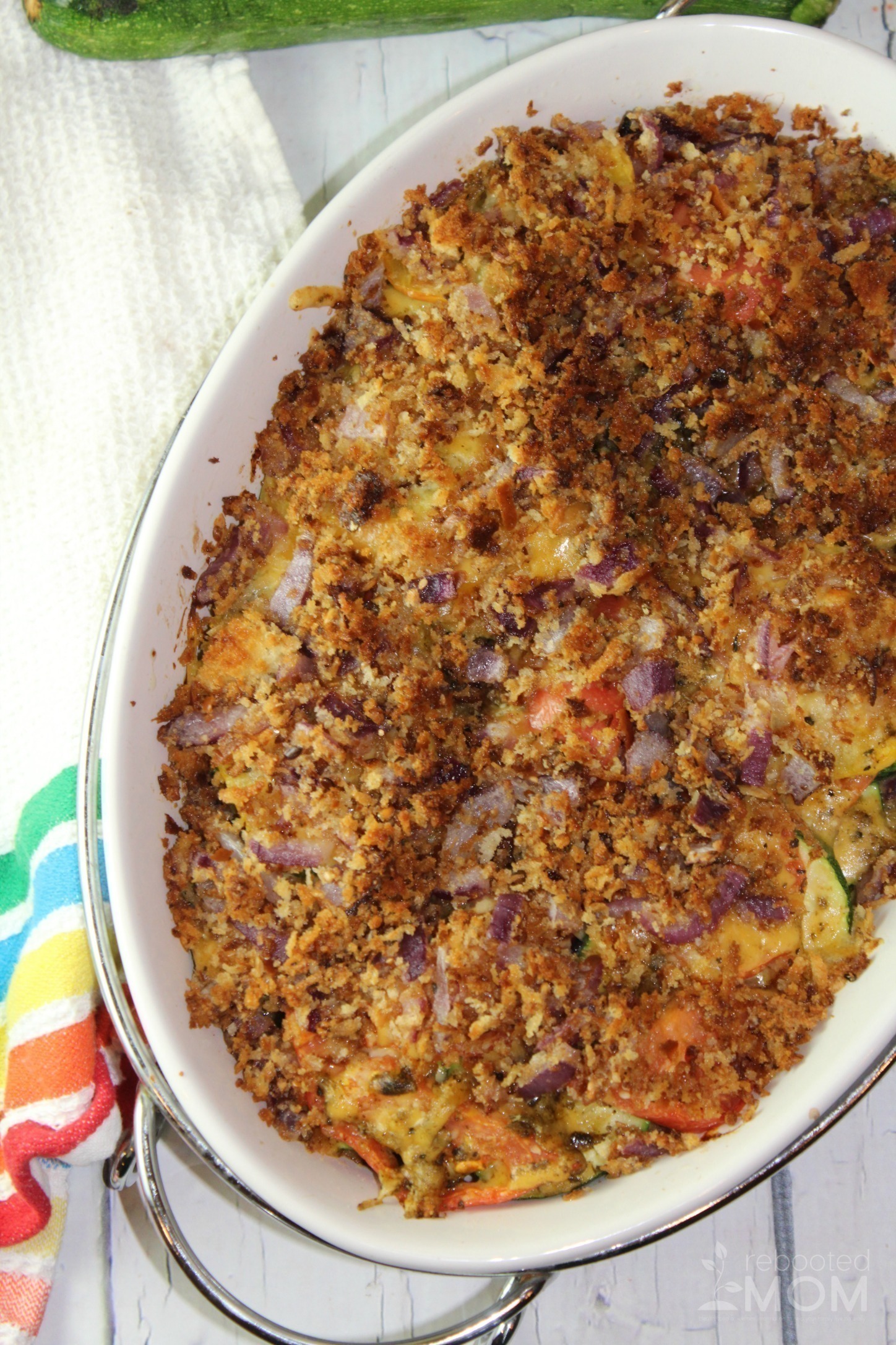 This easy Zucchini Tomato Casserole is a simple side dish that highlights an abundance of zucchini and tomatoes in a meatless dish that's perfect as a main or as a side.