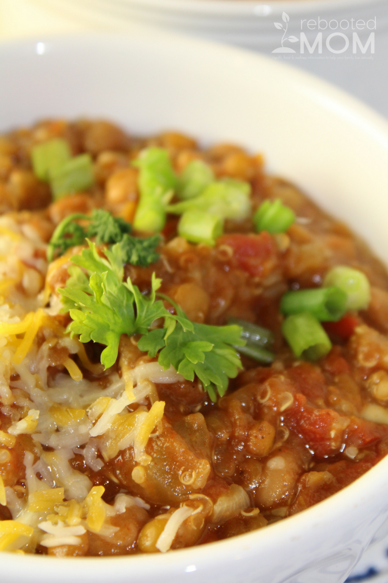 Combine lentils and quinoa in this hearty, flavorful meatless chili.