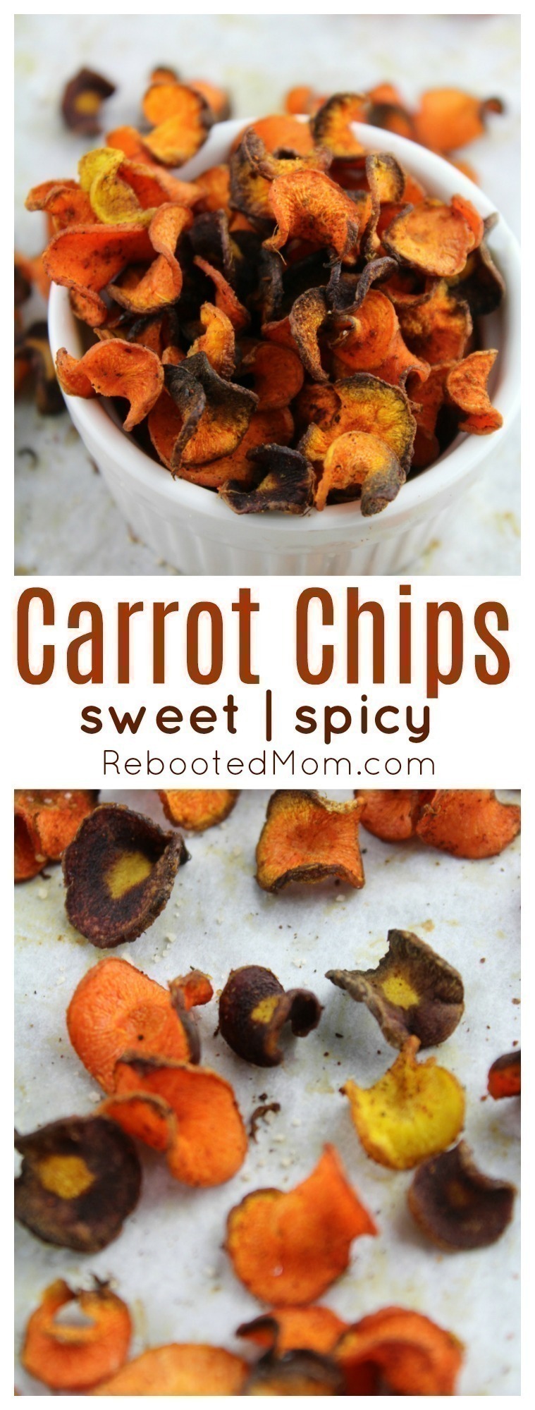 A light and healthy carrot chip spiced with cinnamon or cayenne pepper and baked until crispy.