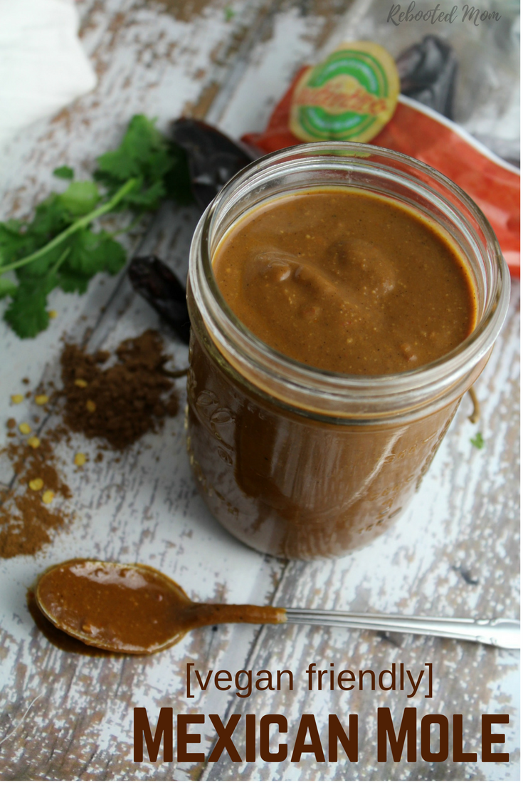 A rich, fragrant mole sauce that is wonderful on meatless enchiladas, tamales, and smothered on chicken. This sauce is vegan friendly and freezes wonderfully!