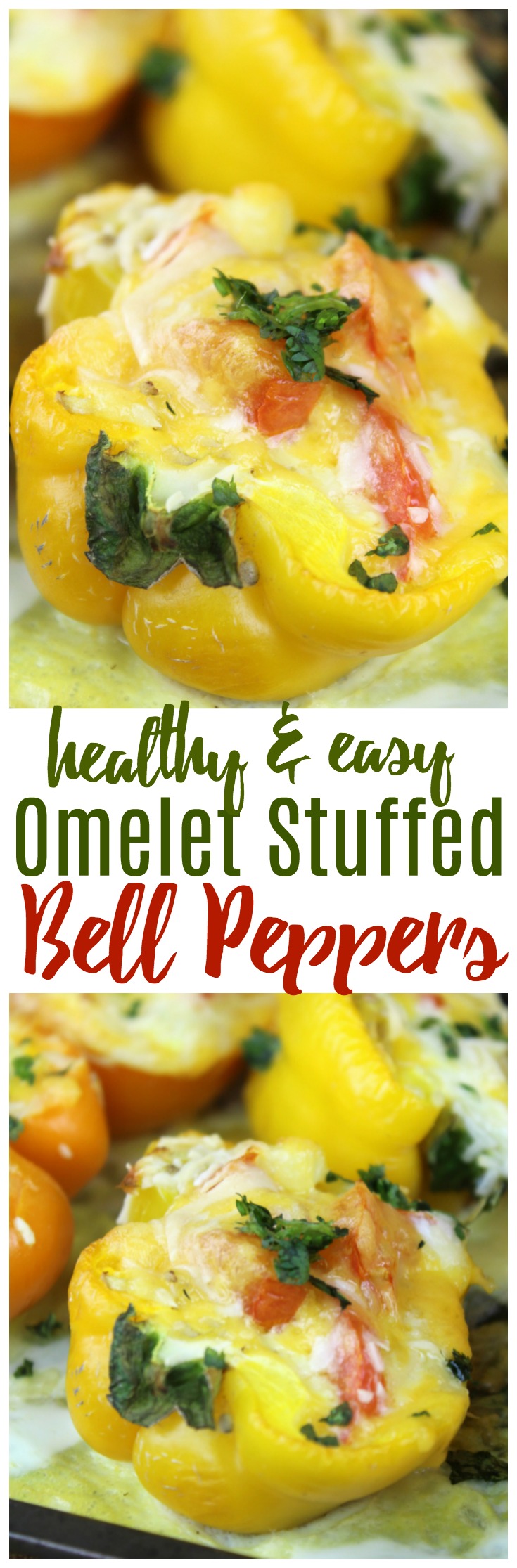 Omelet stuffed bell peppers are the perfect easy, healthy dinner idea! Not only are they easy to make, they are incredibly healthy, too!