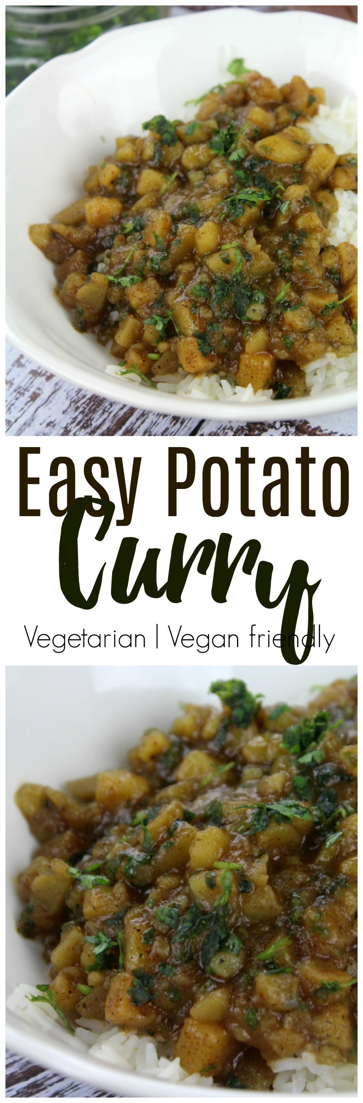 A rich and flavorful potato curry that comes together with simple ingredients.  #potato #curry #meatless #vegan #vegetarian