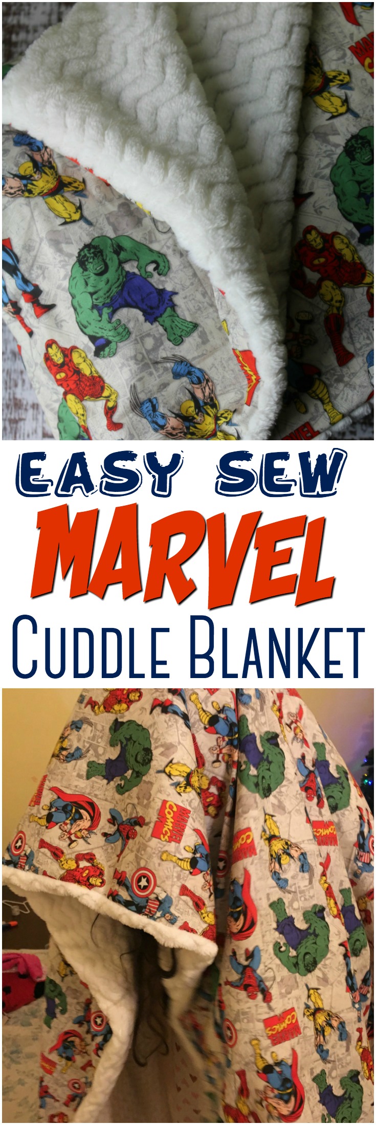 A superhero cuddle blanket is the perfect sewing project for a beginner sewer, and makes a great gift for kids of all ages!
