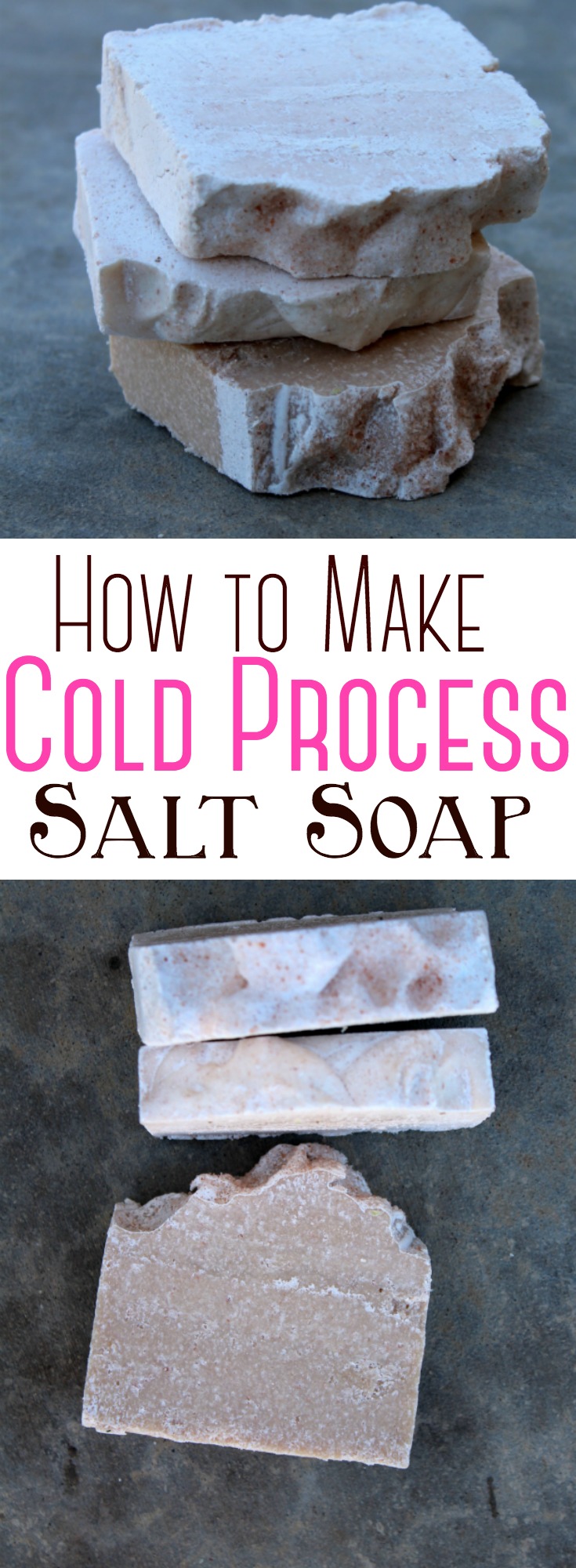 Salt soap bars are a wonderful way to combine a sea salt bath with a natural soap - believe it or not, the final result is a hard bar of soap with a creamy, lotion-like lather. #saltsoap #coldprocess #soap #homemadesoap #soapmaking #himalayanpinksalt #skincare #naturalsoap