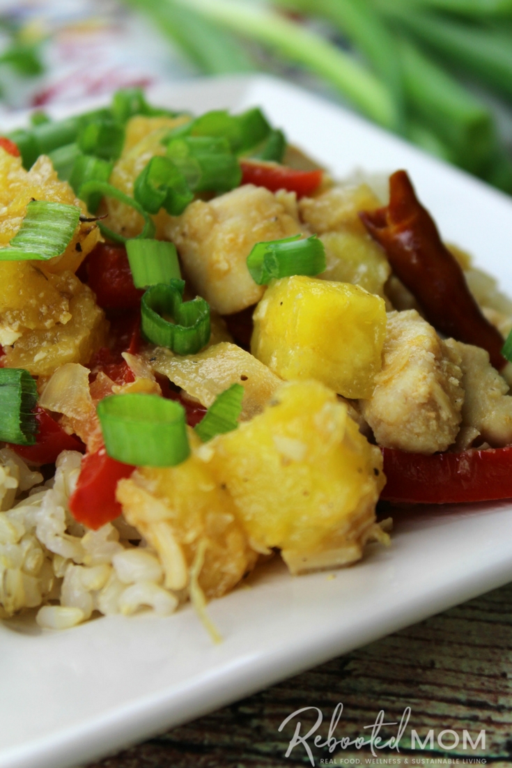Simple, healthy ingredients come together quickly and easily in this healthy Hawaiian Chicken recipe - perfect on rice, cauliflower rice or just on it's own!