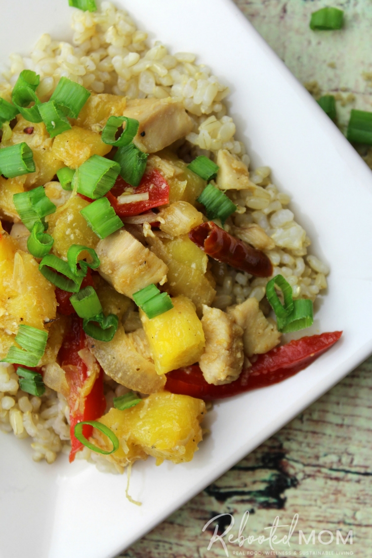 Simple, healthy ingredients come together quickly and easily in this healthy Hawaiian Chicken recipe - perfect on rice, cauliflower rice or just on it's own!