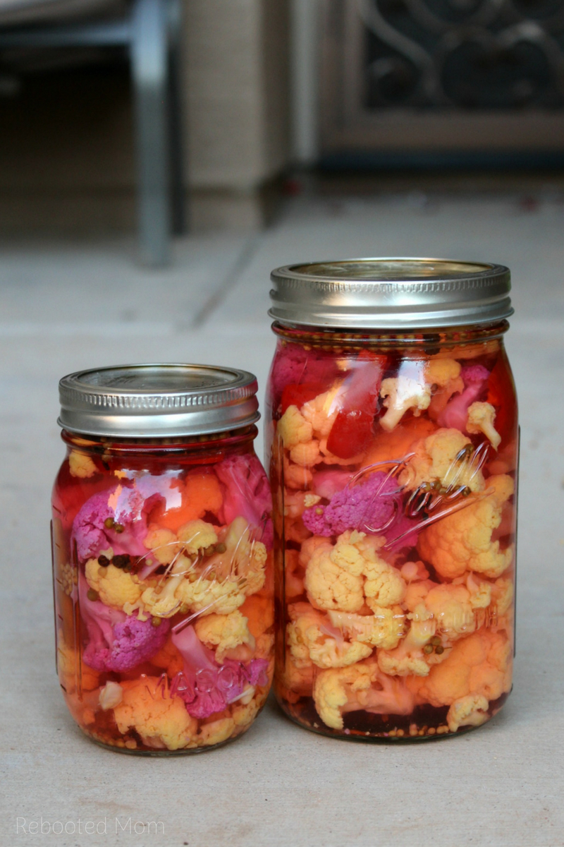 This pickled cauliflower recipe takes pickling to a new level!  Soaked in a spice-filled brine, this purple and orange-colored cauliflower is easy to make and tastes delicious as a snack or added to salads!