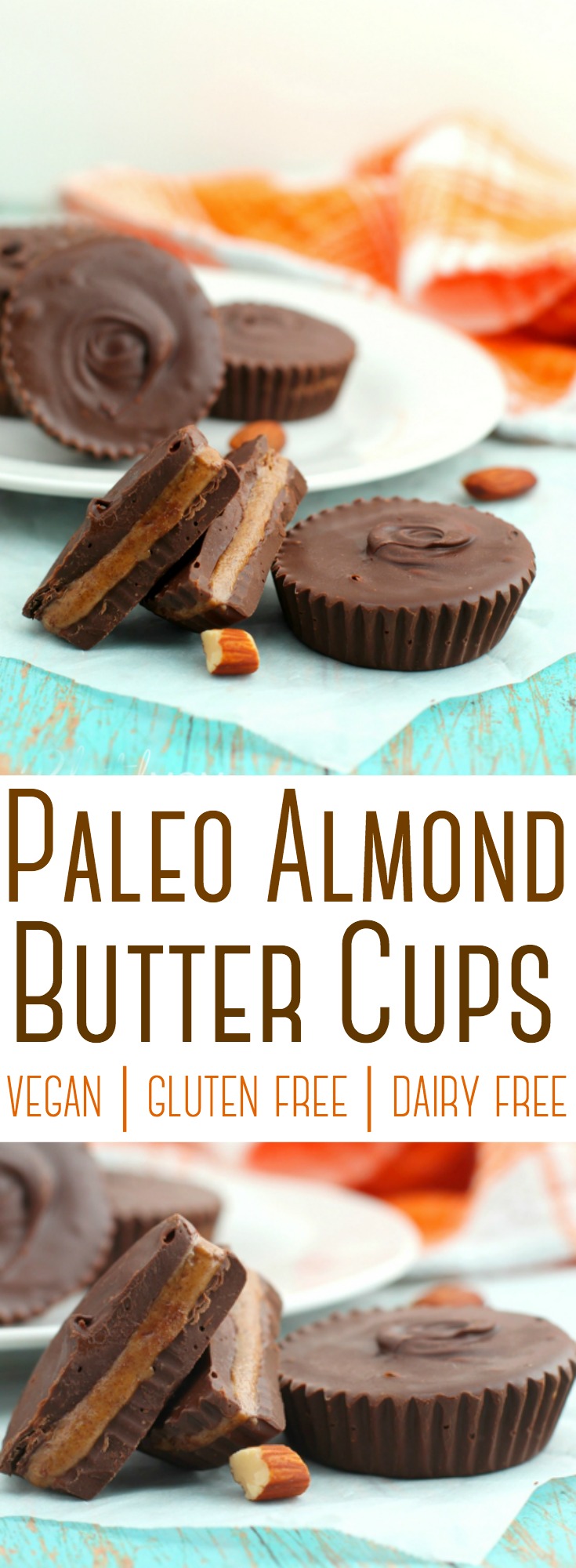 A simple recipe for rich and decadent paleo almond butter cups, easy to make with 5 simple ingredients - too good to resist! #healthy #peanutbutter #cups #almond 