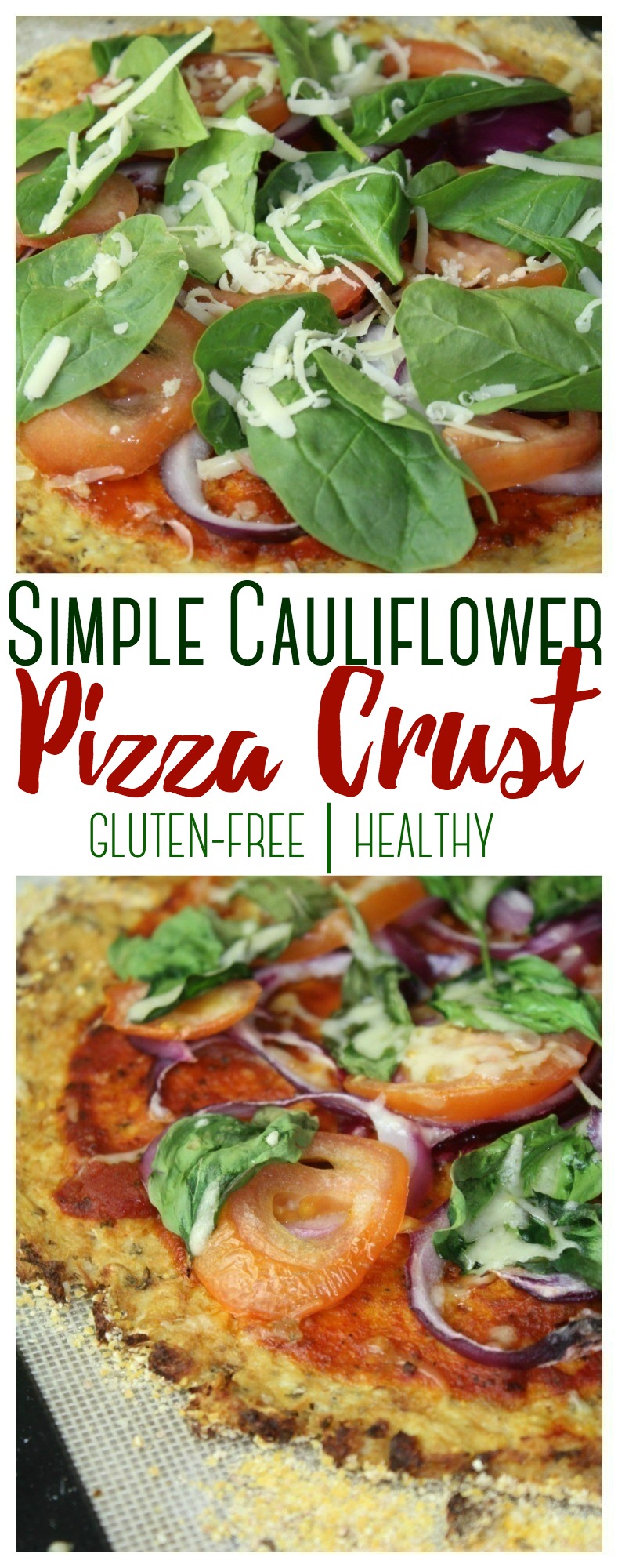 A simple cauliflower pizza crust that contains simple ingredients and easy-to-follow instructions. The finished crust is crispy on the outside and flavorful on the inside.