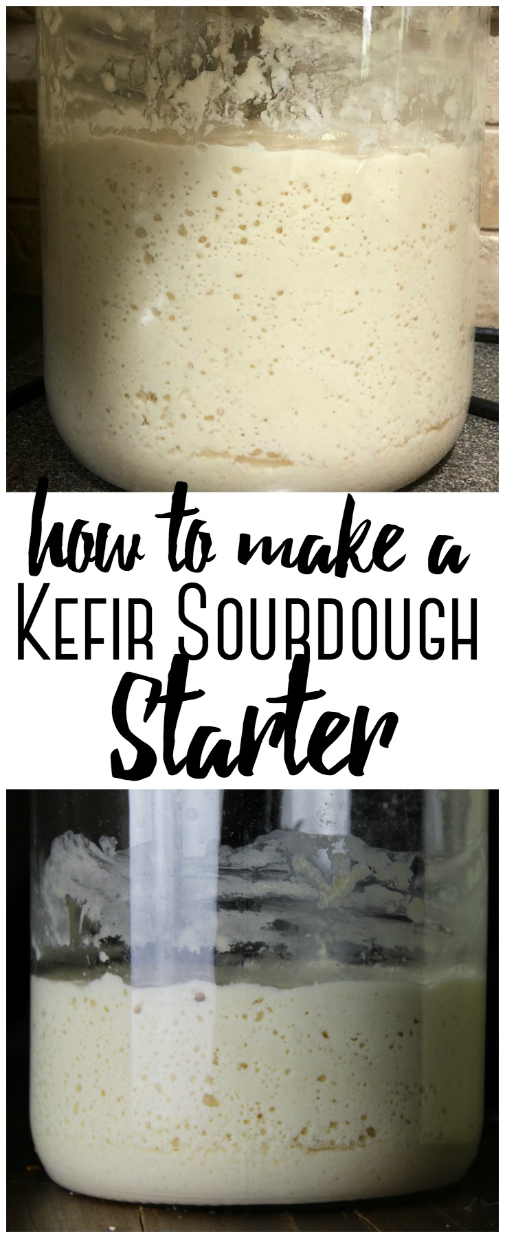 Gallon jar of kefir sourdough starter that's ready to use || This kefir sourdough starter uses natural bacteria and yeasts and is a twist on the traditional water and flour sourdough starter.