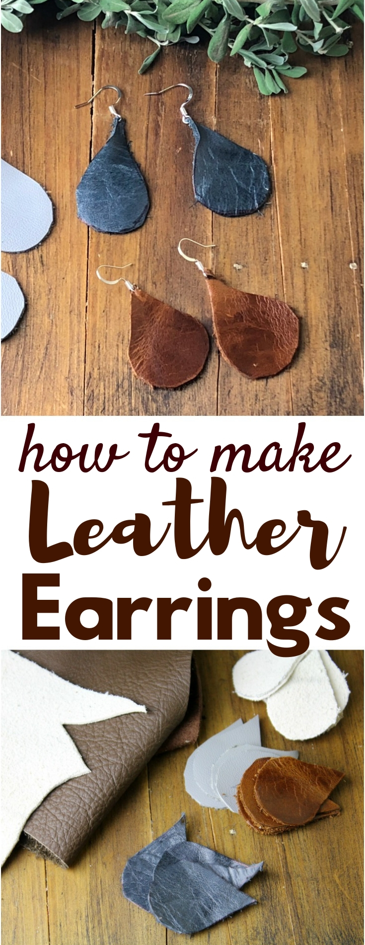 Make the coolest leather earrings with this simple DIY, leather scraps, and a simple tear drop shape file. This is an easy DIY that takes mere minutes!