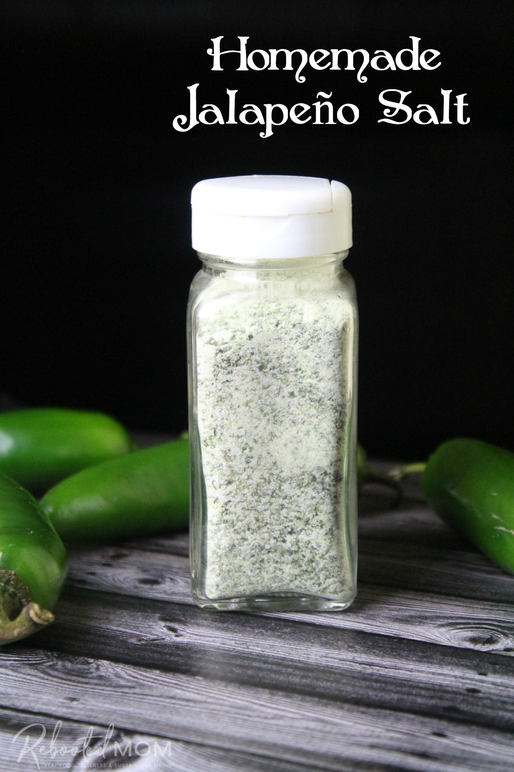 This homemade jalapeño salt recipe is easy to make at home and delicious on everything from baked potatoes, to steak and even popcorn!  #jalapeno #salt #veggiesalt #homemade #seasoning #pepper #spicy