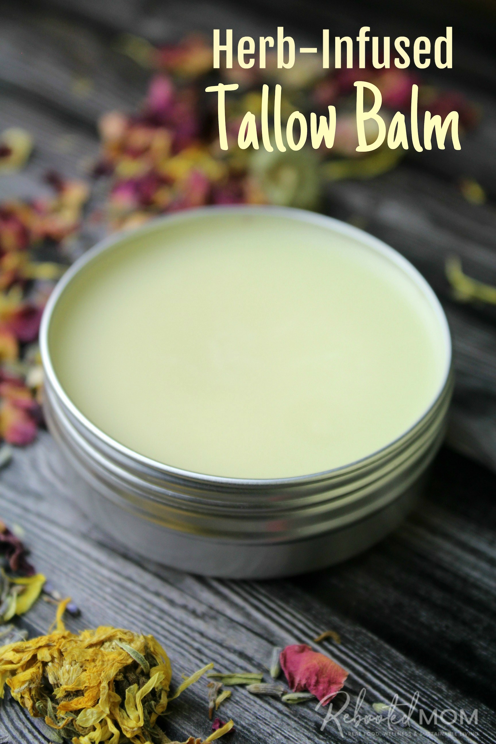This herbal tallow balm is wonderful for supporting healthy skin and is easy to make at home with a few simple, skin-nourishing ingredients! #tallow #beauty #balm #herb #herbal #herbinfused #beautybalm #skincare #DIY