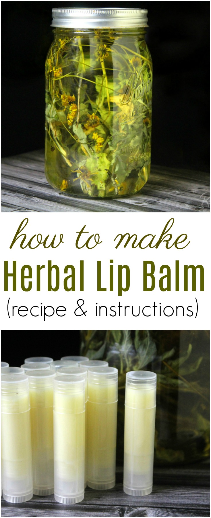 Learn how to make herbal lip balm using a simple yet flexible recipe of oils and skin-loving herbs.  This DIY makes a wonderful winter project or gift idea!