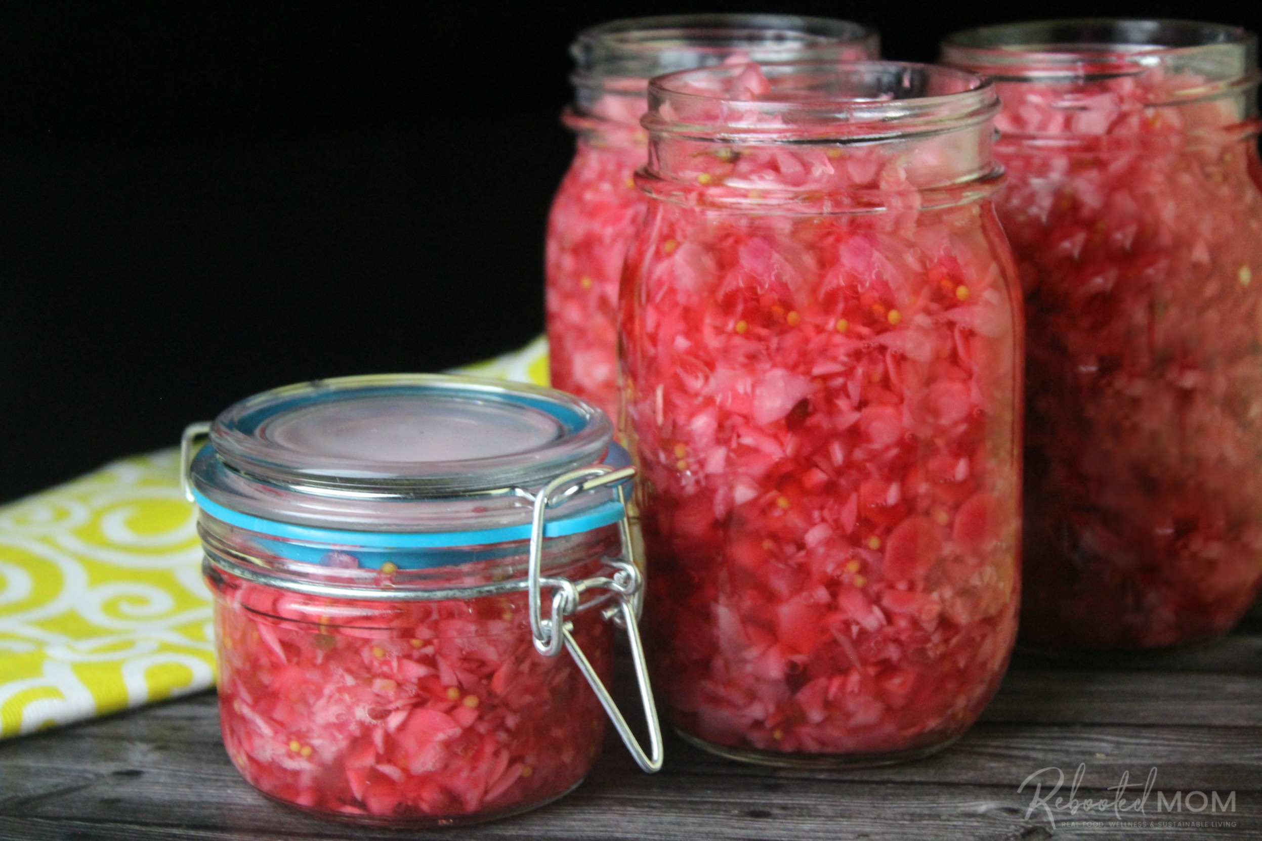 Rosy Radish Relish in Jars