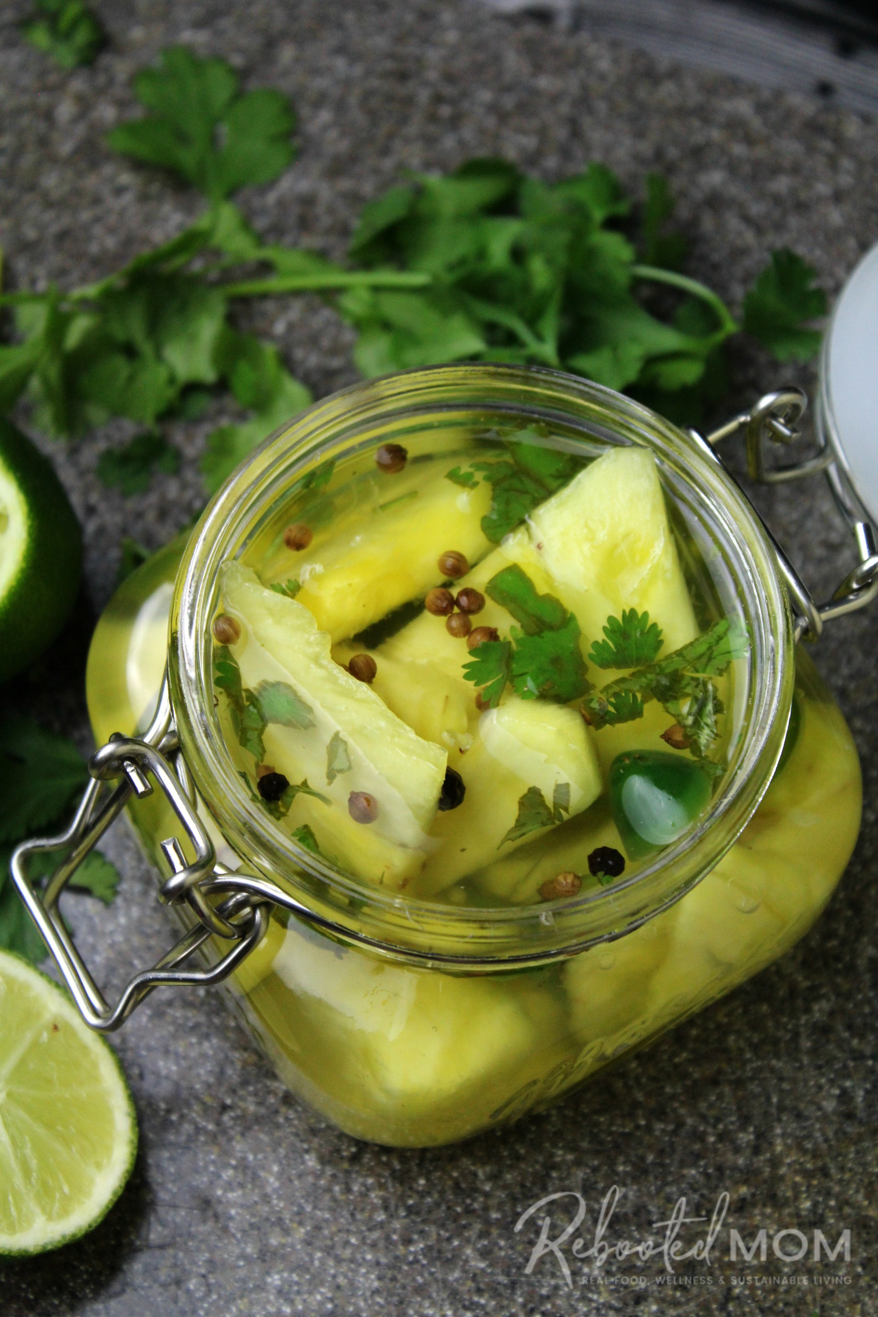 Spicy Pickled Pineapple in a jar