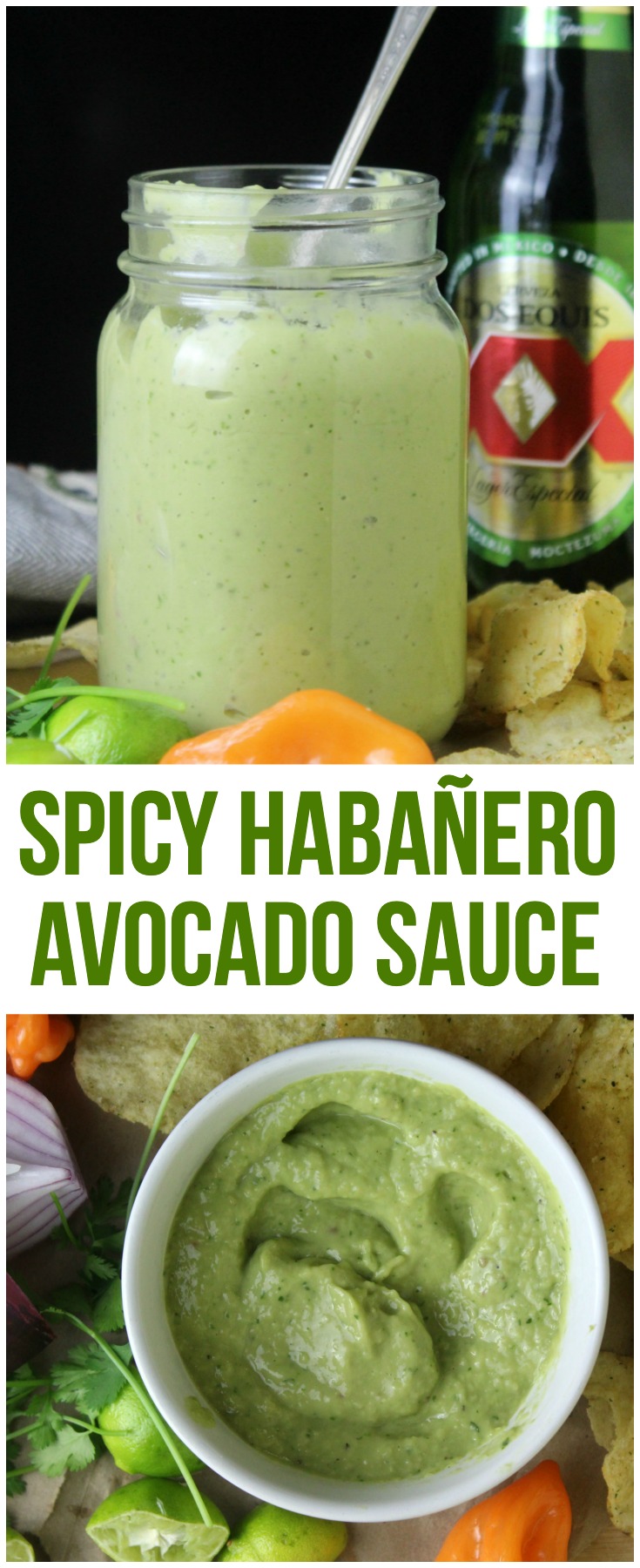 Spicy avocado habanero cream sauce that's easy to make & the perfect addition to your party table - perfect on chips, tacos, burritos and much more! #avocado #habanero #taco #tacotuesday #sauce #spicy