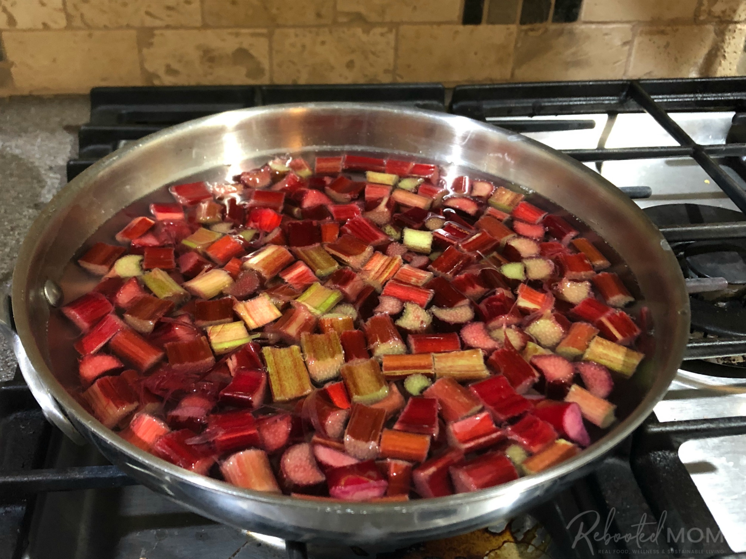 Rhubarb simmering on the stove
