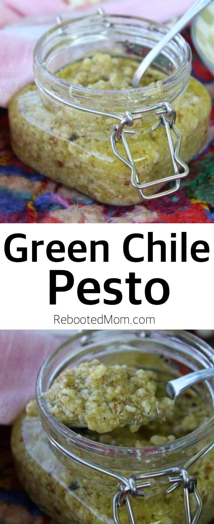 Green Chile Pesto combines the kicked up flavor of green chiles with the deliciousness of rich, creamy pesto for a delicious side that's perfect on toast, meat or even pasta! #hatch #greenchile #pesto #appetizer #Chile