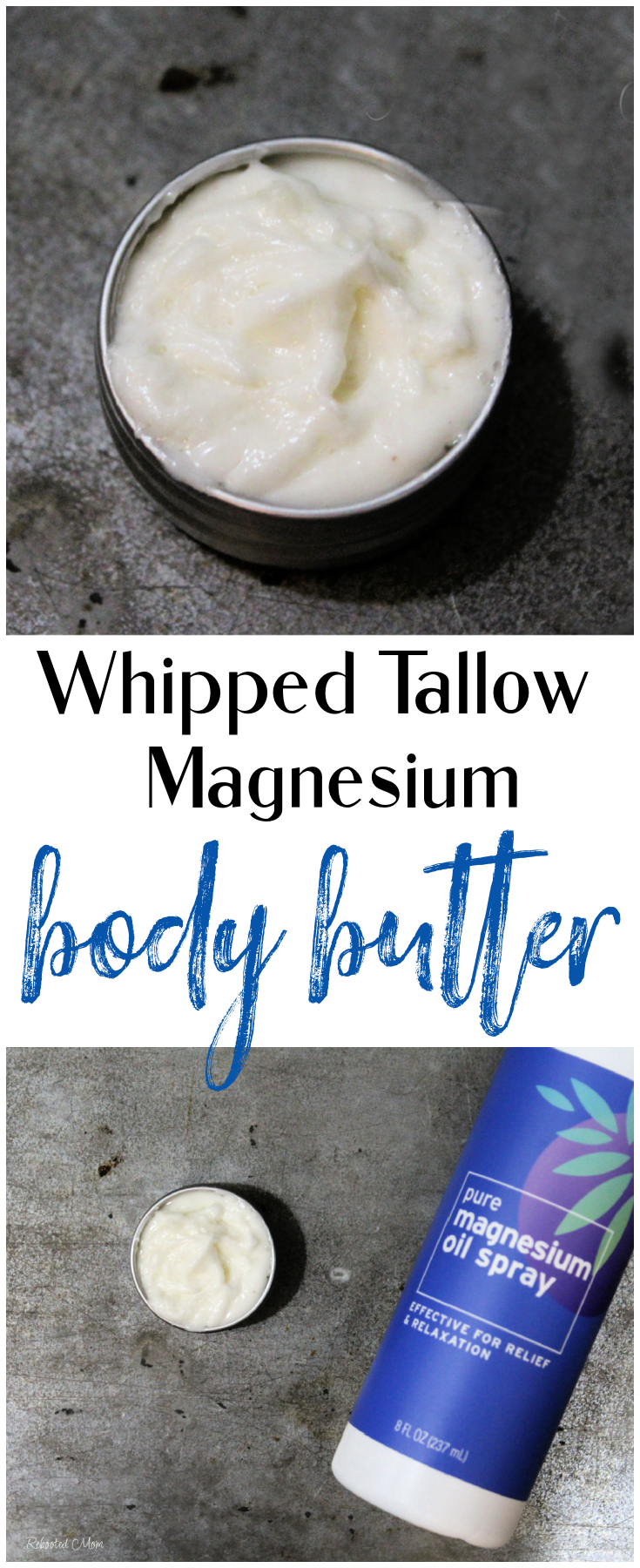 Moisturizing Whipped Tallow Magnesium Body Butter with the benefit of magnesium oil within - completely natural, homemade, calming DIY body butter!  #magnesium #tallow #whipped #bodybutter #DIY