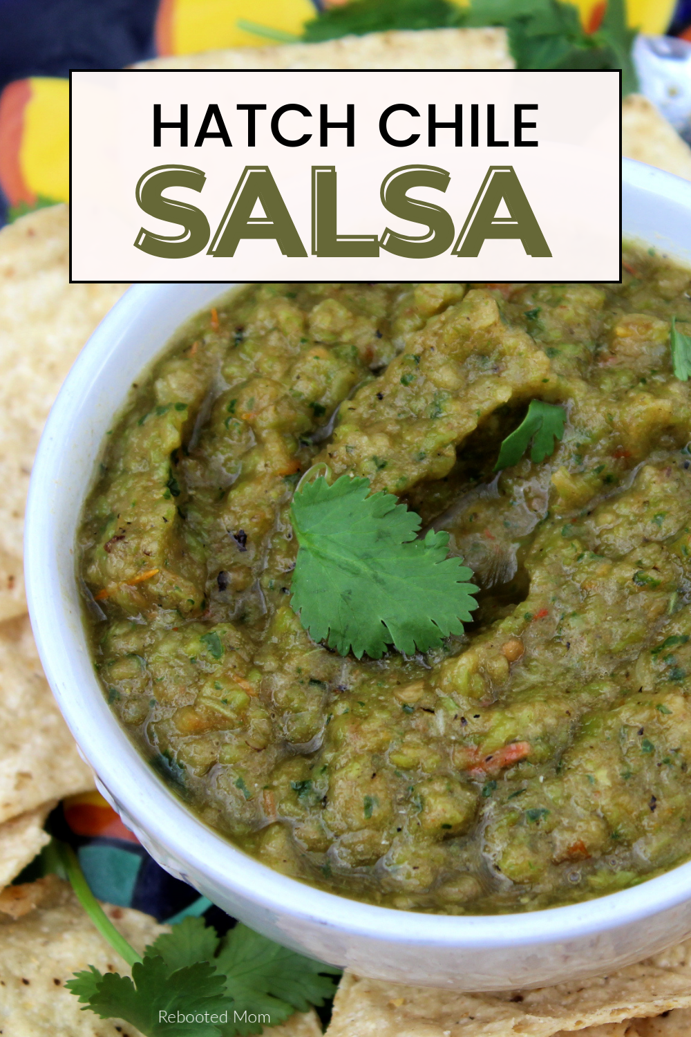 Deliciously addictive Hatch Chile Salsa - made with roasted Hatch Chiles with just the perfect amount of heat! Serve with chips!