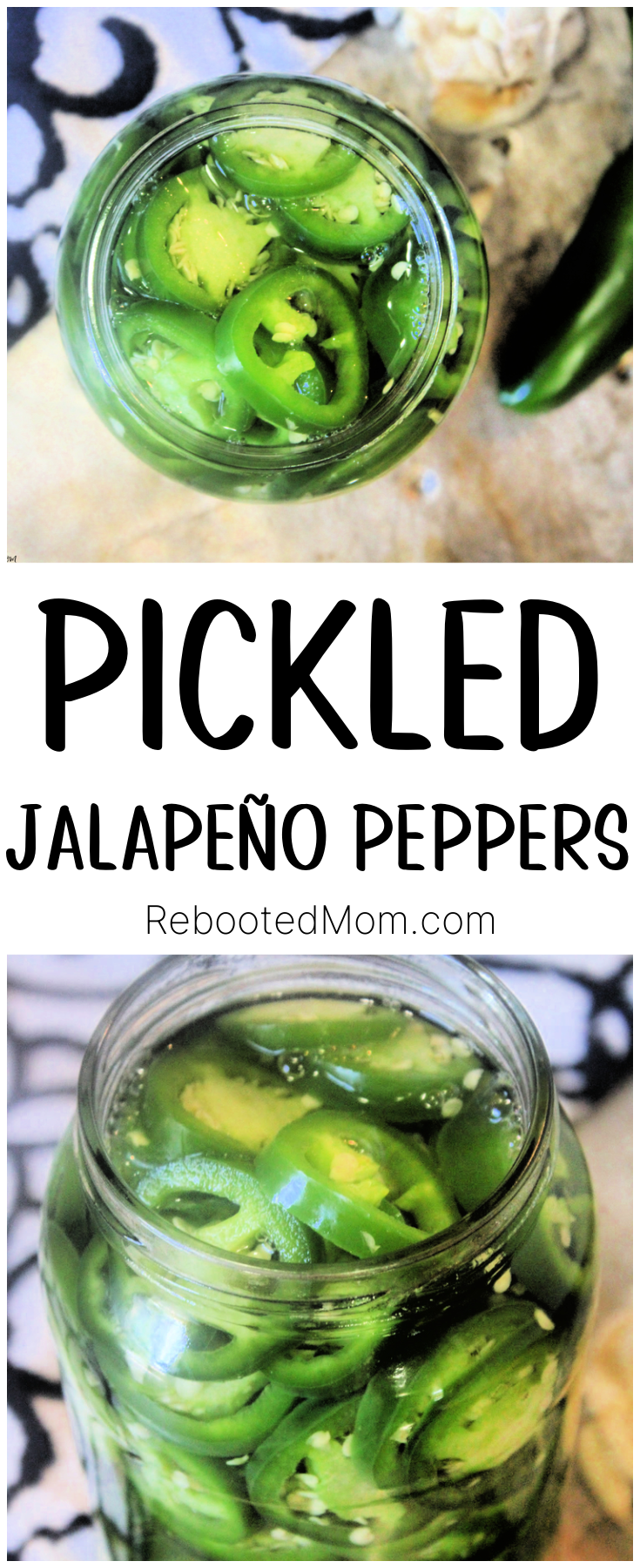 Pickled Jalapeño Peppers - a little bit of sweet and a little bit of spicy! Perfect to top on a burger, chicken, steak, or enjoyed directly from the jar - they are delicious!