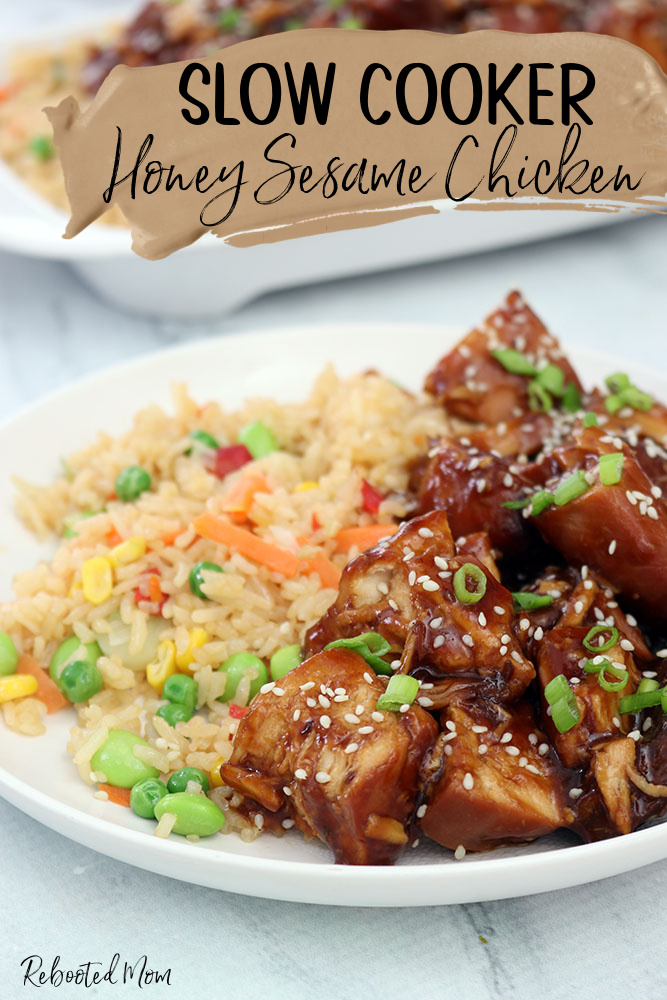 This Slow Cooker Honey Sesame Chicken is sweet, savory, and easy to throw together in the slow cooker for a dinner that is perfect for family night!