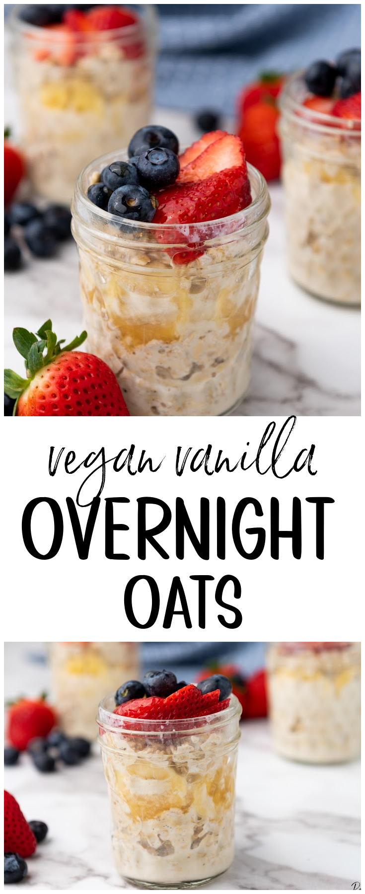 Vegan Vanilla Overnight Oats - a simple recipe that's healthy and easily prepared the night before - perfect for busy mornings!   #vegan #overnightoats #oatmeal #breakfast #healthy