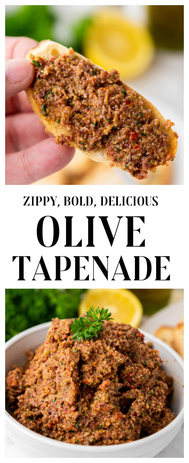 Homemade Olive Tapenade is a wonderful olive spread that is easy to make at home. Learn how to make this bold, zippy, delicious spread easily at home! #olive #tapenade #spread #condiment #appetizer