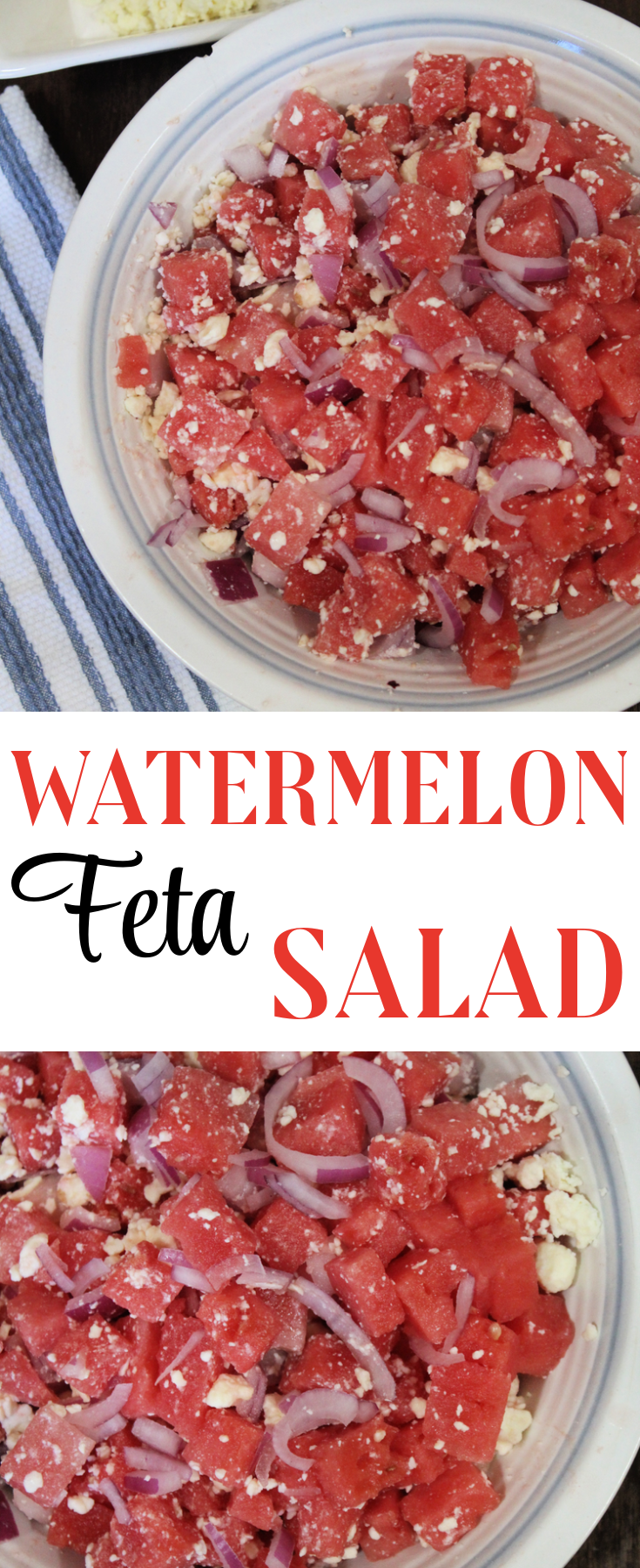This healthy Watermelon Feta Salad comes together quickly and easily with just 3 ingredients - the perfect, healthy side dish to your summer meal!