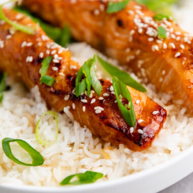 Learn how to make Air Fryer Teriyaki Salmon - a healthy, protein-packed meal that comes together SO easily and quickly in the air fryer!