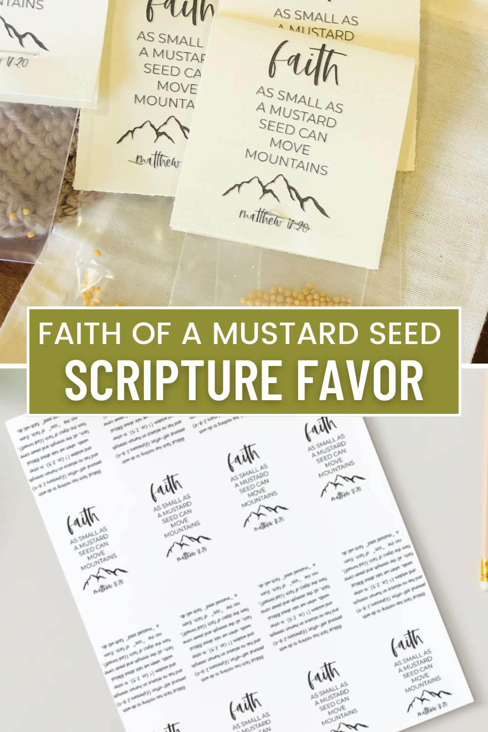 "Faith as Small as a Mustard Seed Can Move Mountains" scripture favor and free printable is perfect for churches, VBS, Sunday school or as a Soul Winning favors to help spread the Gospel message of Christ.